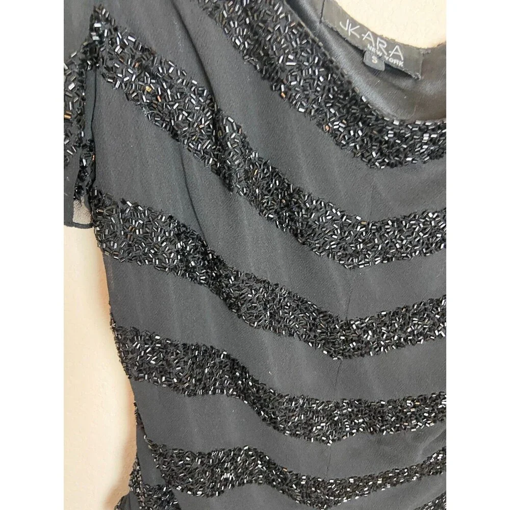 JKara New York Womens Top Black Size S Short Sleeve Beaded Pullover Blouse
